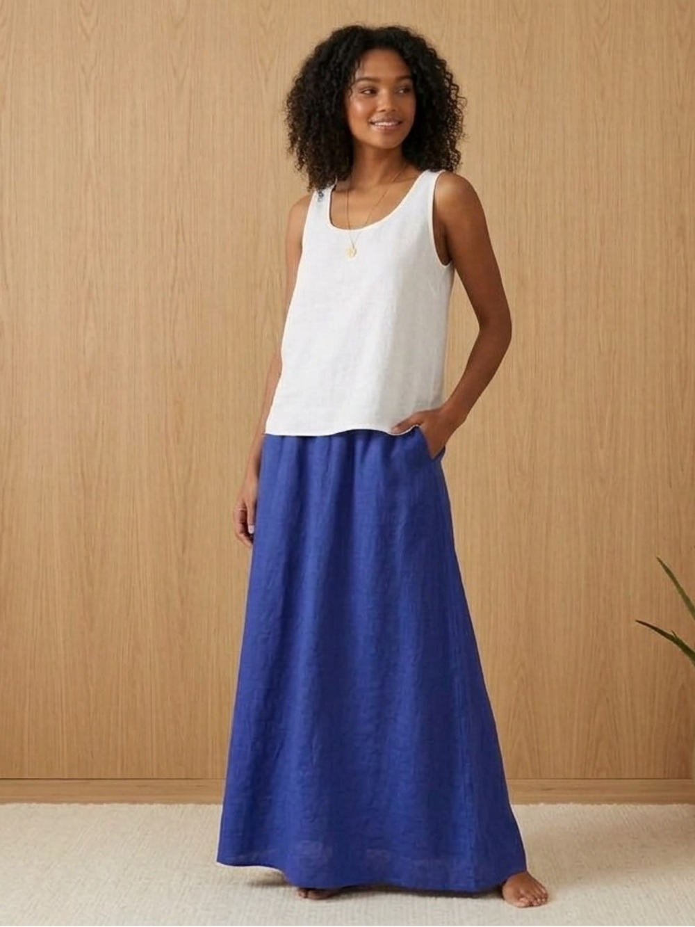 Rachel Zoe 100% Linen Maxi Skirt in Royal Cobalt Blue - Size XL